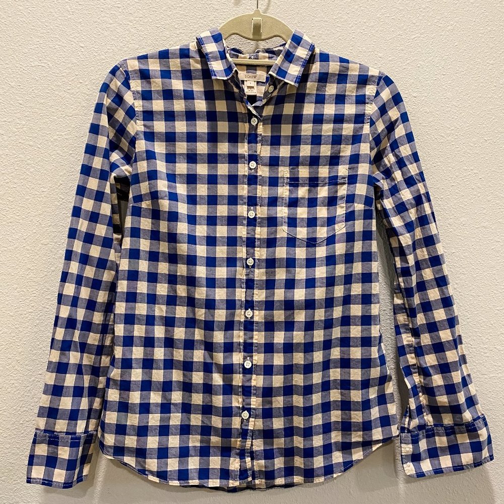 J.CREW Perfect Shirt Button-Up Cobalt Blue Check